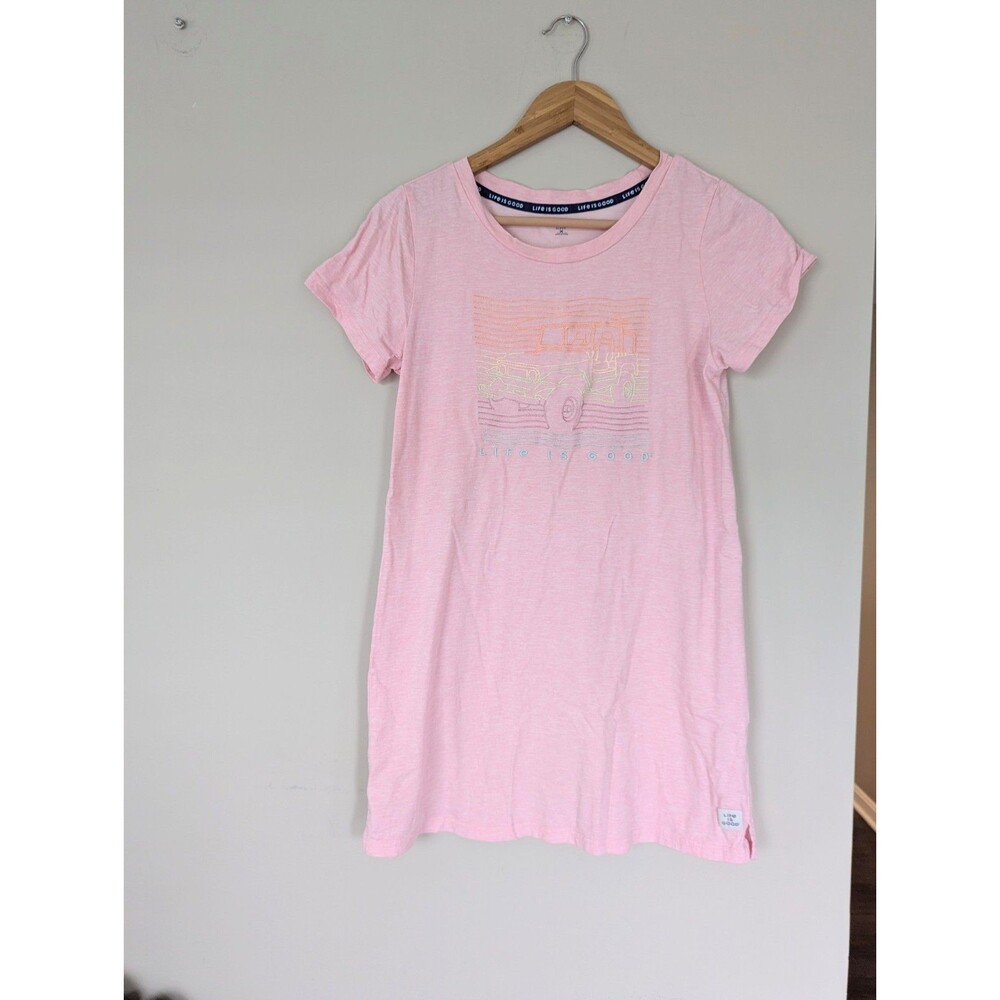 Life Is Good Pink Short Sleeve Embroidered Jeep Sleep Shirt Size Medium